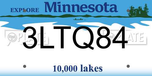 3LTQ84 Minnesota License Plate