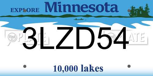 3LZD54 Minnesota License Plate