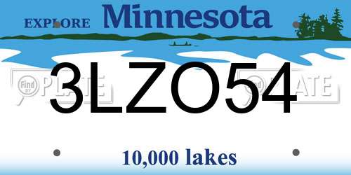 3LZO54 Minnesota License Plate