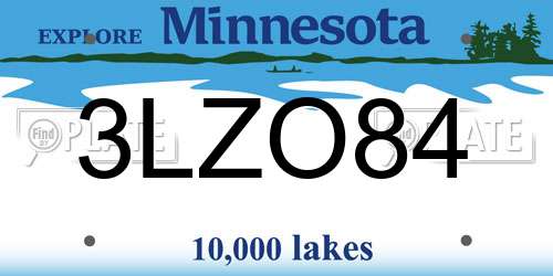 3LZO84 Minnesota License Plate
