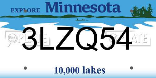 3LZQ54 Minnesota License Plate
