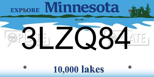3LZQ84 Minnesota License Plate