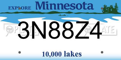 3N88Z4 Minnesota License Plate