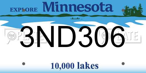 3ND306 Minnesota License Plate