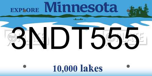 3NDT555 Minnesota License Plate