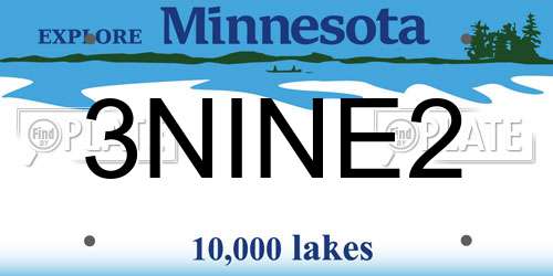 3NINE2 Minnesota License Plate