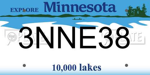 3NNE38 Minnesota License Plate