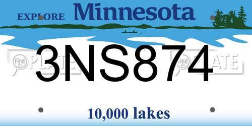 3NS874 Minnesota License Plate