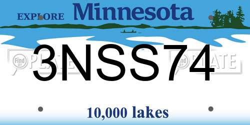 3NSS74 Minnesota License Plate
