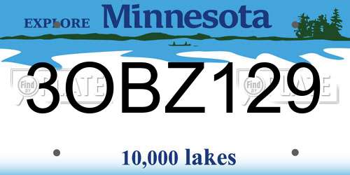 3OBZ129 Minnesota License Plate