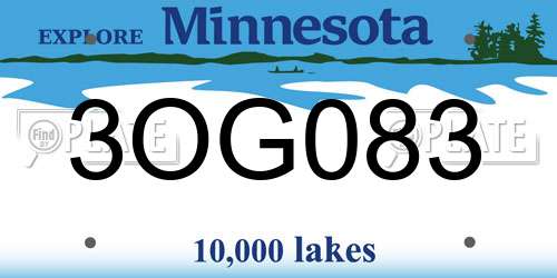 3OG083 Minnesota License Plate