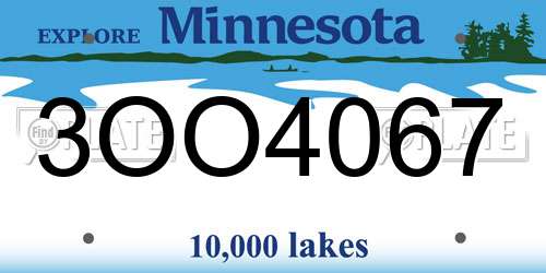 3OO4067 Minnesota License Plate