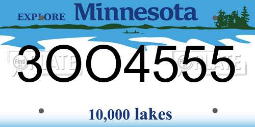 3OO4555 Minnesota License Plate