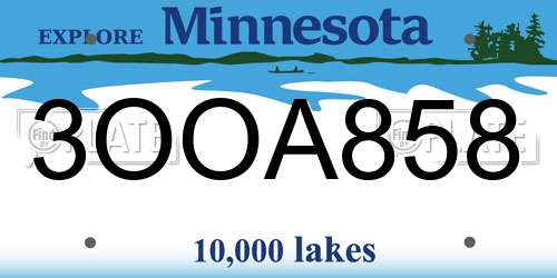 3OOA858 Minnesota License Plate