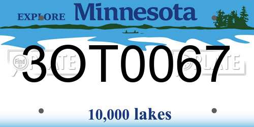 3OT0067 Minnesota License Plate