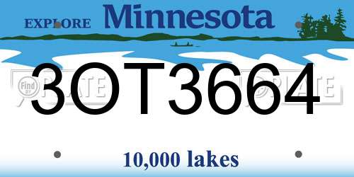 3OT3664 Minnesota License Plate