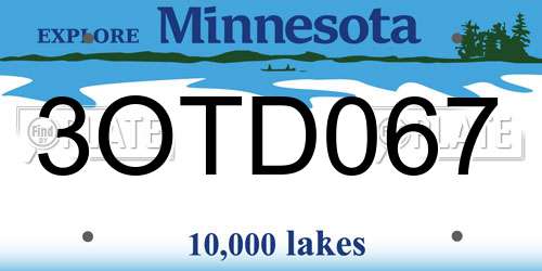 3OTD067 Minnesota License Plate