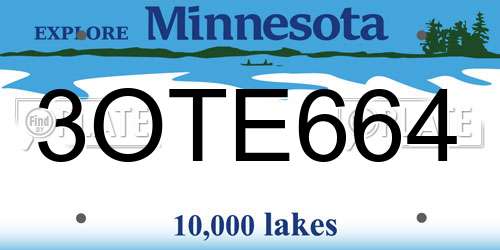 3OTE664 Minnesota License Plate