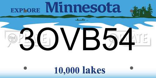3OVB54 Minnesota License Plate