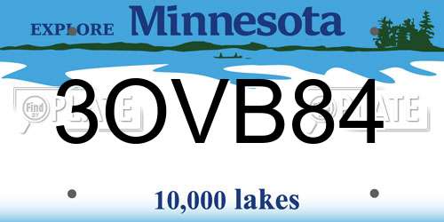 3OVB84 Minnesota License Plate