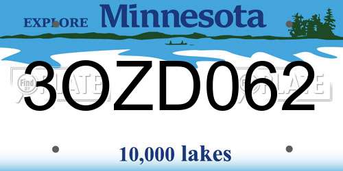 3OZD062 Minnesota License Plate
