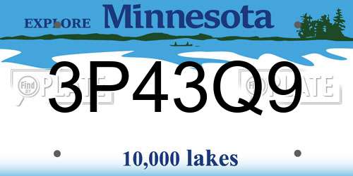 3P43Q9 Minnesota License Plate