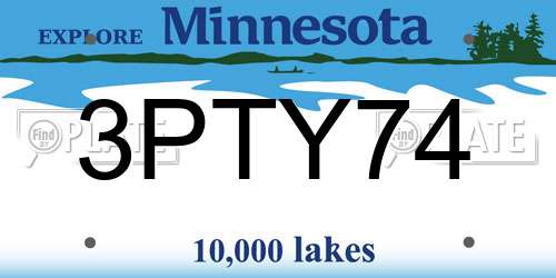3PTY74 Minnesota License Plate