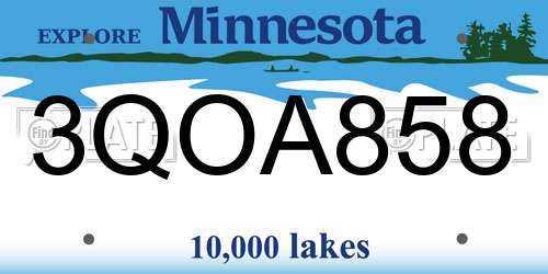 3QOA858 Minnesota License Plate