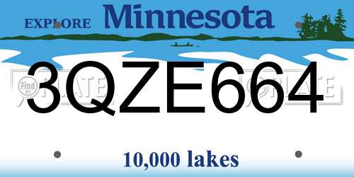 3QZE664 Minnesota License Plate