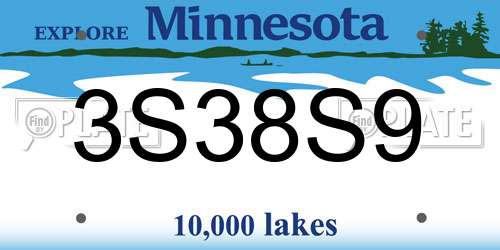 3S38S9 Minnesota License Plate