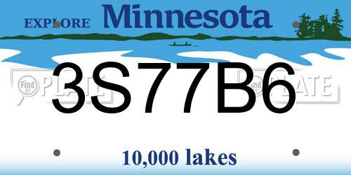 3S77B6 Minnesota License Plate