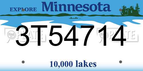 3T54714 Minnesota License Plate
