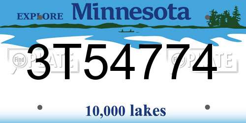 3T54774 Minnesota License Plate