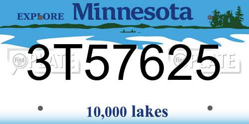 3T57625 Minnesota License Plate