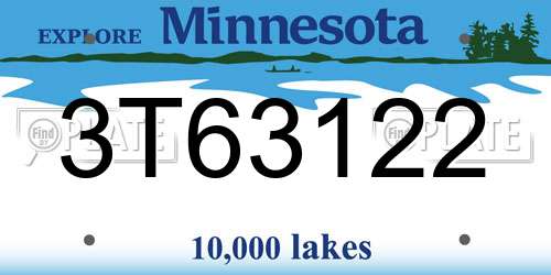 3T63122 Minnesota License Plate