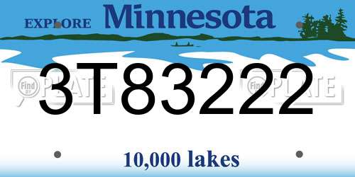3T83222 Minnesota License Plate