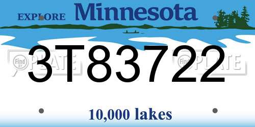 3T83722 Minnesota License Plate
