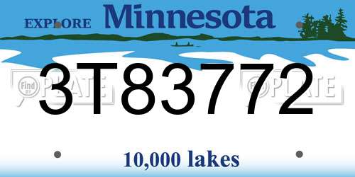 3T83772 Minnesota License Plate