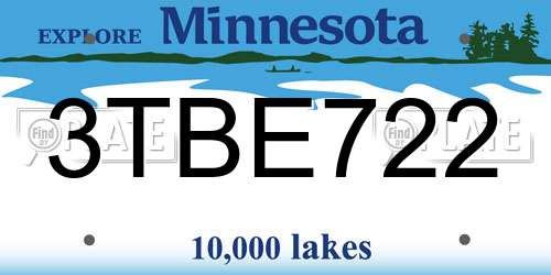 3TBE722 Minnesota License Plate