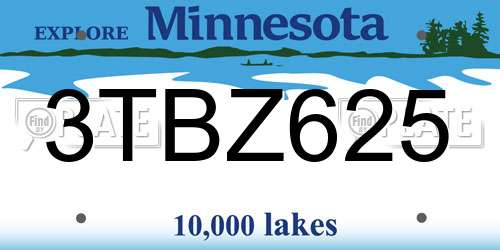 3TBZ625 Minnesota License Plate