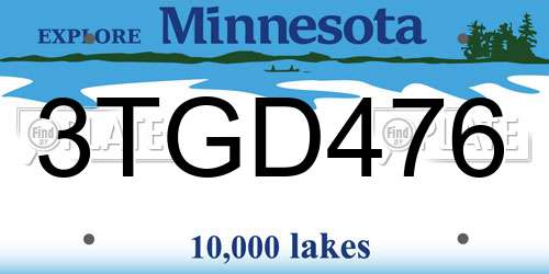 3TGD476 Minnesota License Plate