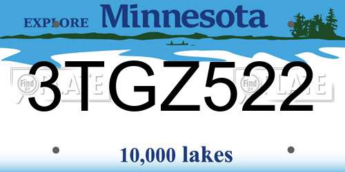 3TGZ522 Minnesota License Plate