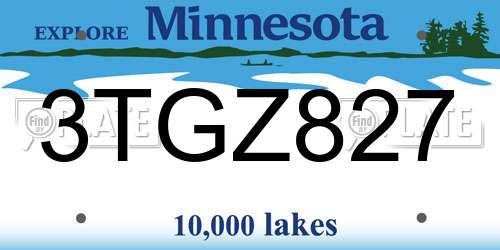 3TGZ827 Minnesota License Plate