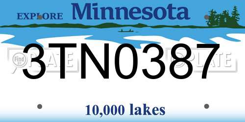 3TN0387 Minnesota License Plate
