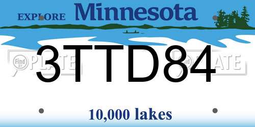 3TTD84 Minnesota License Plate