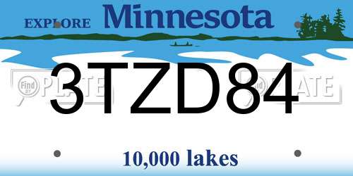 3TZD84 Minnesota License Plate