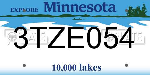 3TZE054 Minnesota License Plate