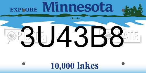 3U43B8 Minnesota License Plate