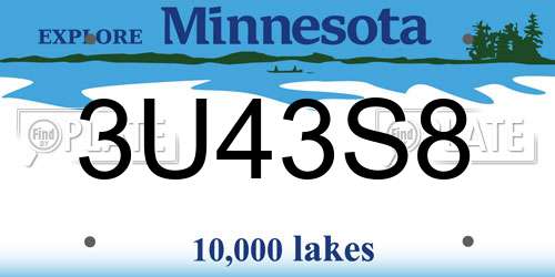 3U43S8 Minnesota License Plate