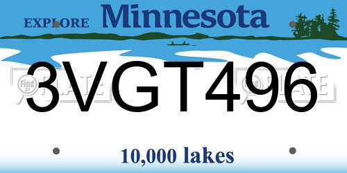 3VGT496 Minnesota License Plate